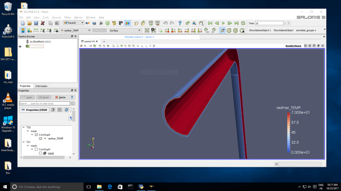 Code_Aster result opened in Salome-Meca Paravis module on Windows