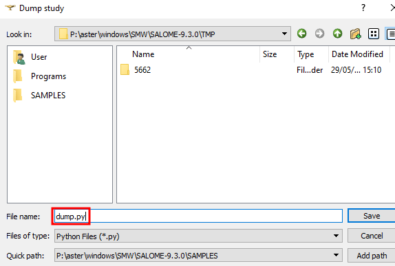 Save Salome-Meca paraview python commands on Windows