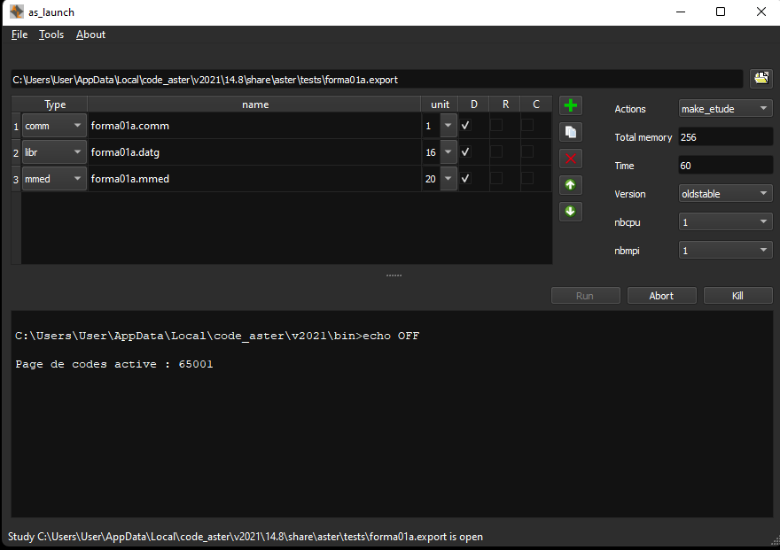 Coding Launcher aster_launcher_run – Code_Aster for Windows