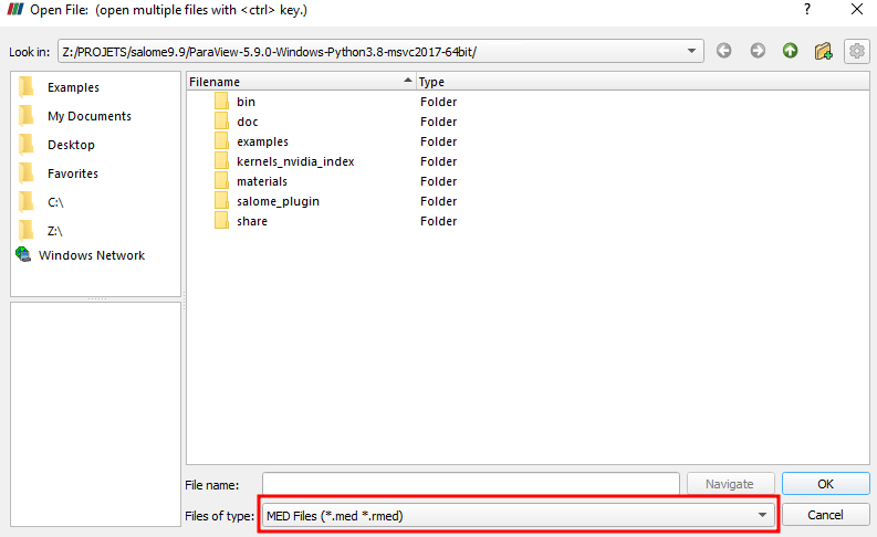 Open med file with Paraview 5.9